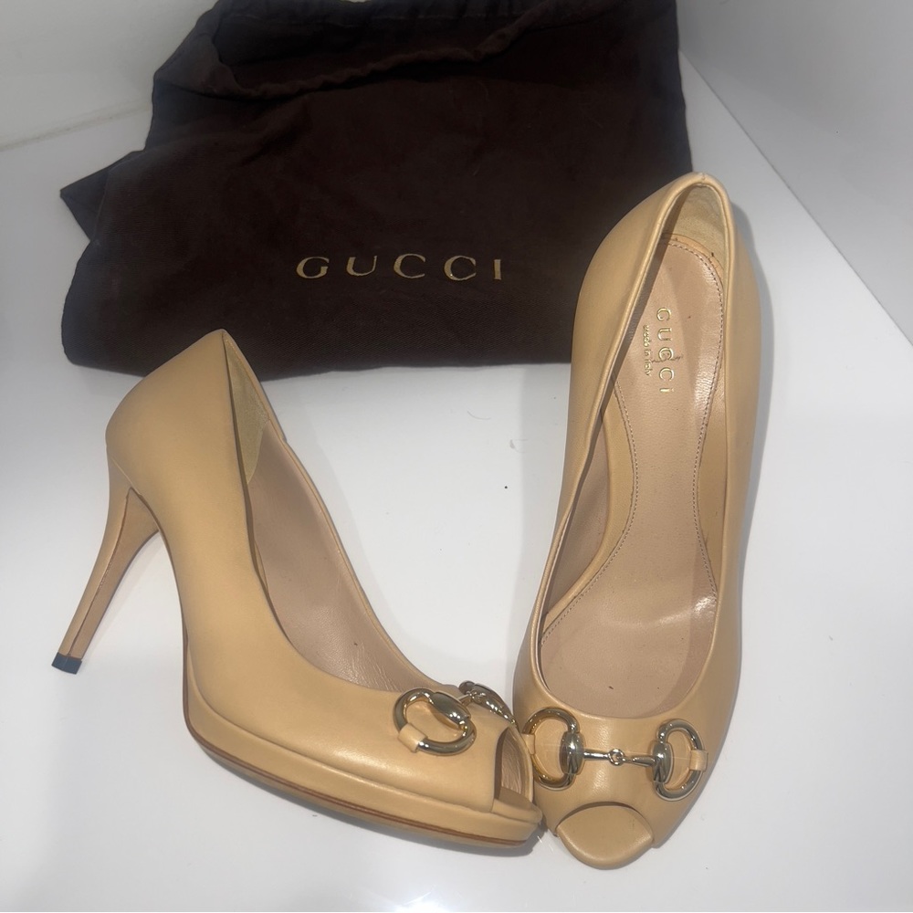 Gucci Women's Tan Peep-Toe Heels